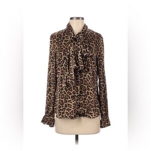 Michael Michael Kors Leopard Print Tie-Neck Blouse – Size S